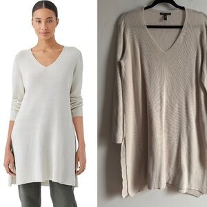 Eileen Fisher Sz M Cream Organic Cotton Knit Long Line Tunic Sweater